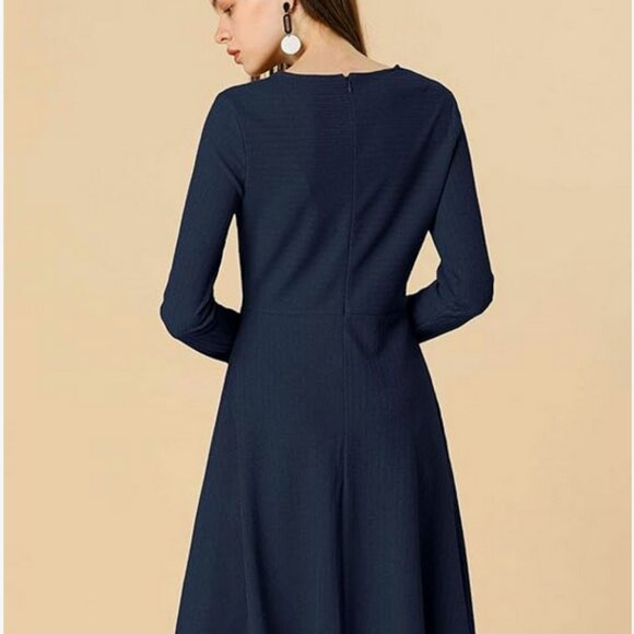 Allegra K Women's Fall Dress Long Sleeve Round Neck A Line Basic - Picture 2 of 5